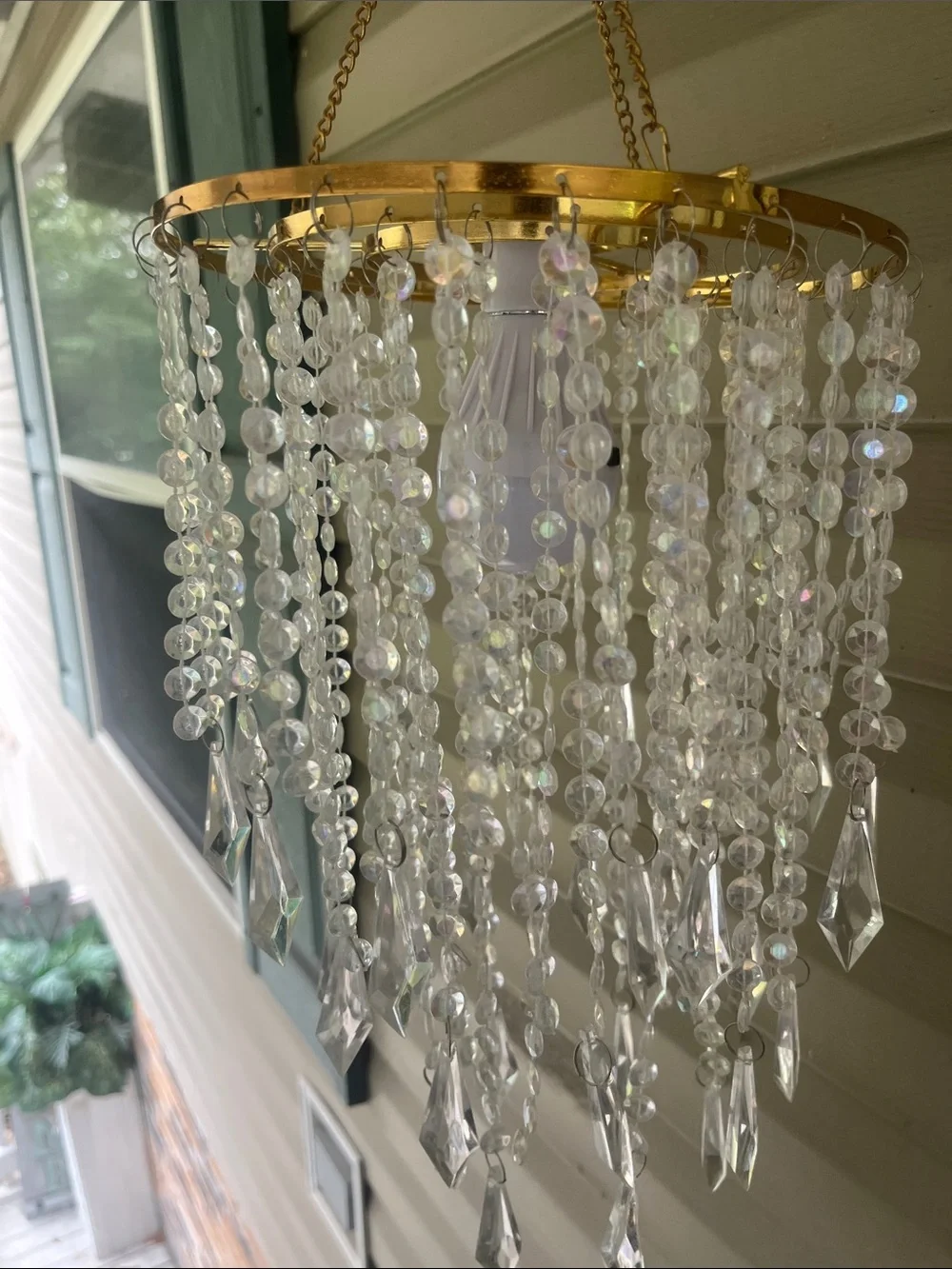 Battery operated Hanging Crystal Bead Chandelier with Gold Frame